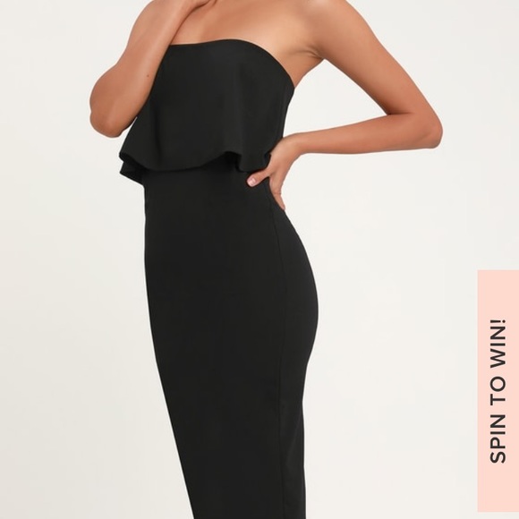 black strapless midi dress